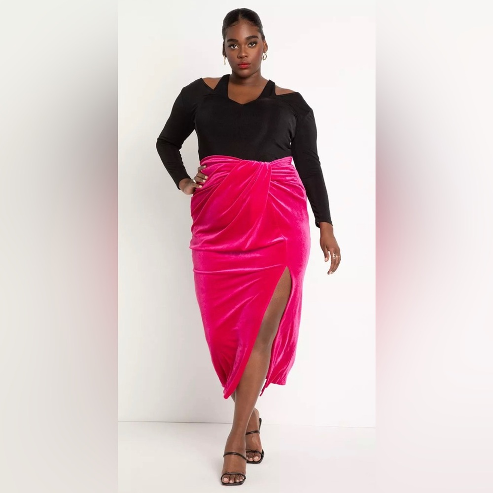 NWT Eloquii Twist Velvet Maxi Skirt in Pink, Size 18